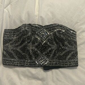 Urban outfitters Kimchi Blue Black Velvet Silver Embelished Beaded Top sz small